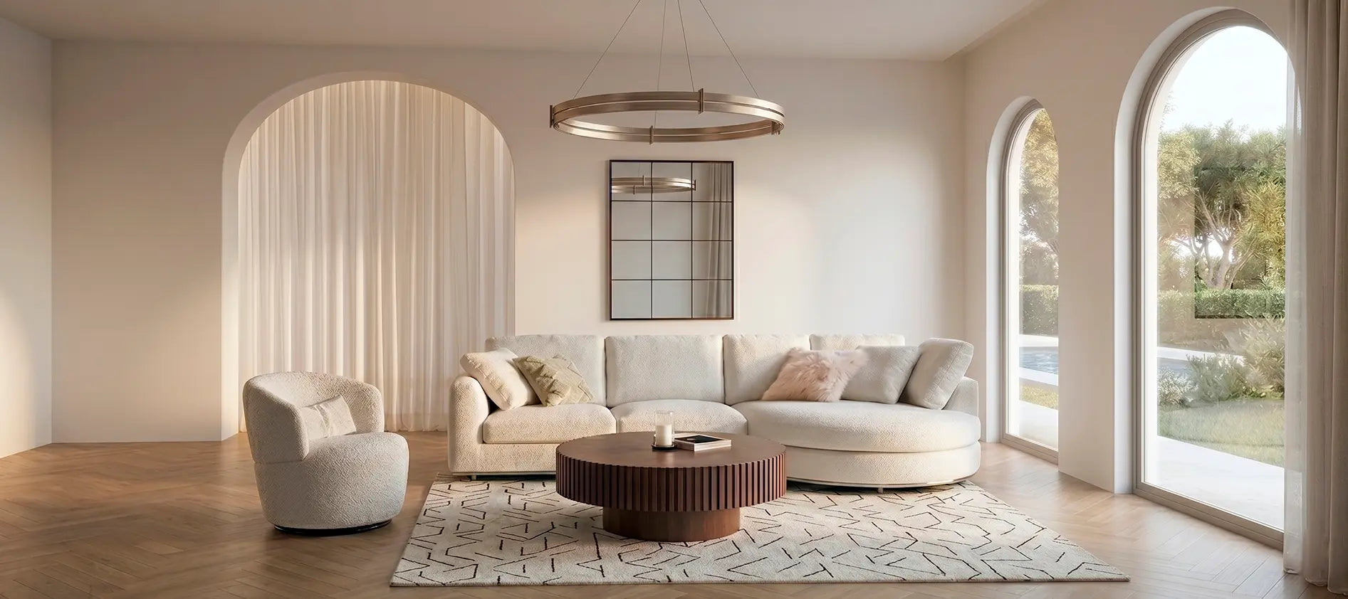 Sala con sofá Hamil curvo — Formas Home
