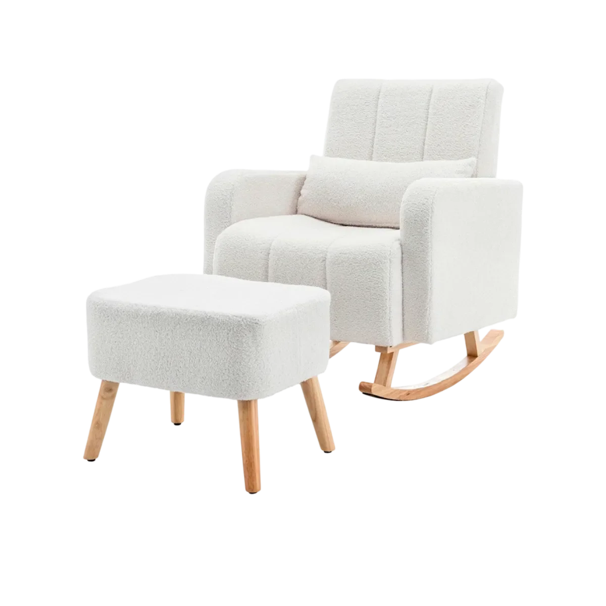 Sillón de lactancia Nelly tapizado en tela bouclé con patas de madera pino