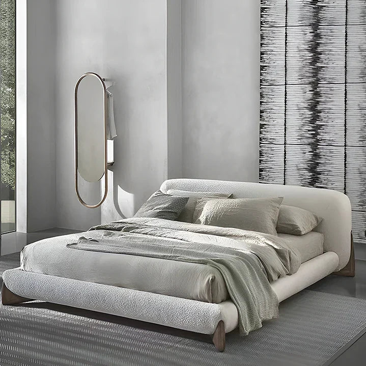 Cama bouclé ambiente dormitorio — Colección Muyu de Formas Home, tela bouclé
